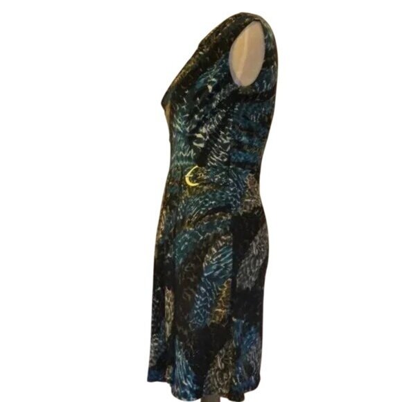 🆕LAUNDRY BY SHELLI SEGAL Jersey Faux Wrap Dress Aqua Blue Print 4 - Picture 2 of 4